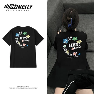 Áo thun NELLY Cotton 260gsm Premium - Flower Lucky Tay Lỡ Form Rộng Nam Nữ