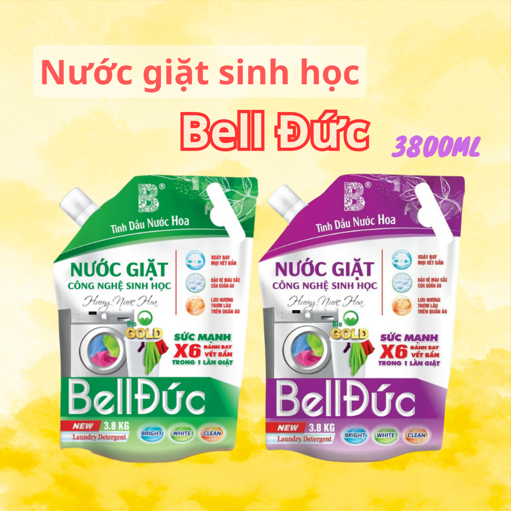 Nước giặt size lớn Bell Đức 3,8 L , công nghệ sinh học, không gây kích ứng da, diệt khuẩn 99,9%, mùi hương hấp dẫn