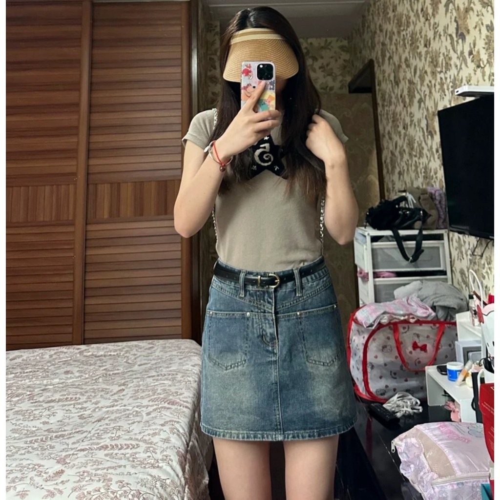 Chân Váy JEANS ngắn Chữ A (Hàng Xuất dư xịn) Phong Cách Hàn Quốc Cạp Cao Có Quần Trong HAZEE Chân váy bò co giãn 3109