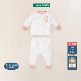 Bộ quần áo sơ sinh dài tay cài giữa Petit UalaRogo UR2263 size 0-3m, 3-6m