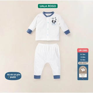 Bộ quần áo sơ sinh dài tay cài giữa Petit UalaRogo UR2263 size 0-3m, 3-6m
