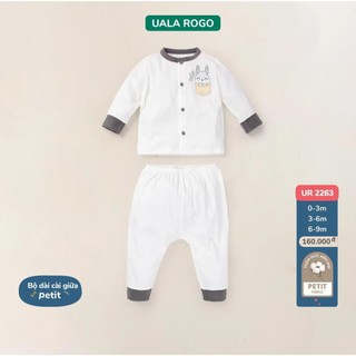 Bộ quần áo sơ sinh dài tay cài giữa Petit UalaRogo UR2263 size 0-3m, 3-6m