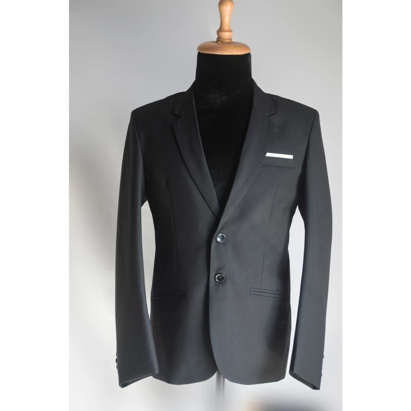 Áo khoác blazer nam 2 nút màu đen mềm mịn (miếng vải trắng có thể tháo ra hoặc nhét xuống) tặng cà vạt hộp đựng — ảnh 1