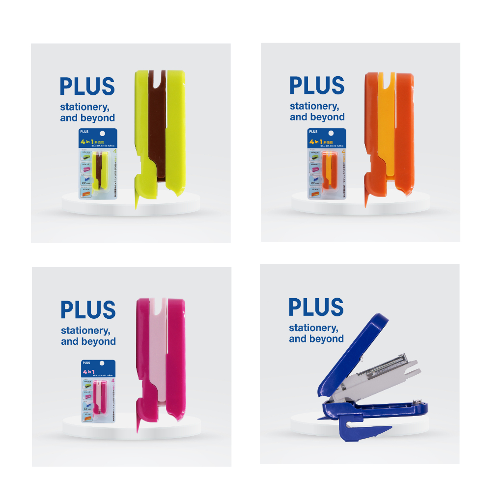 [MẪU MỚI 2024] Bấm đa chức năng 4 in 1 Plus - Dập ghim, đục lỗ, dao rọc ...