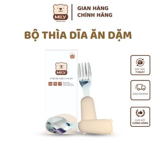 Bộ thìa dĩa inox cho bé tập cầm nắm, tập xúc chính hãng Mily an toàn cho bé ( không kèm hộp đựng )