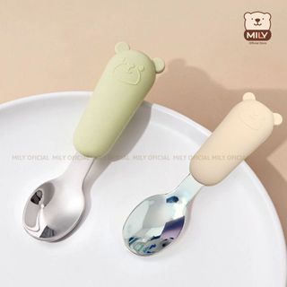 Bộ thìa dĩa inox cho bé tập cầm nắm, tập xúc chính hãng Mily an toàn cho bé ( không kèm hộp đựng )