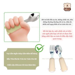 Bộ thìa dĩa inox cho bé tập cầm nắm, tập xúc chính hãng Mily an toàn cho bé ( không kèm hộp đựng )