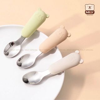 Bộ thìa dĩa inox cho bé tập cầm nắm, tập xúc chính hãng Mily an toàn cho bé ( không kèm hộp đựng )