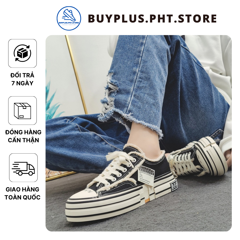 Giày thể thao nữ, Giày ăn mày, sneaker, bằng vải canvas trắng đen - Buyplus.Pht.Store