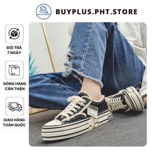 Giày thể thao nữ, Giày ăn mày, sneaker, bằng vải canvas trắng đen - Buyplus.Pht.Store