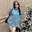 Áo sơ mi jeans ngắn tay hình in con hổ freesize A 0002