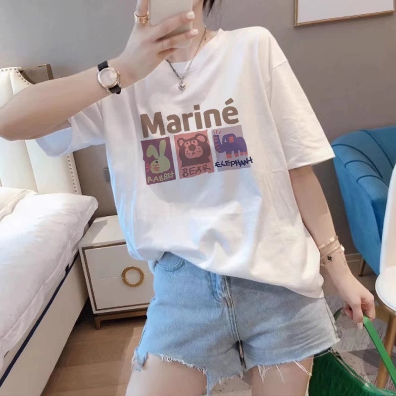 Áo Thun Nữ ngắn tay Marine JULY, Áo phông Nữ Chất Cotton in hình trẻ trung mùa hè mặc mát