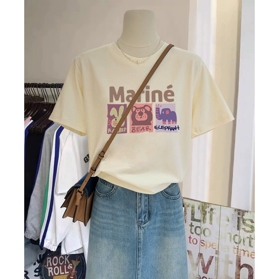 Áo Thun Nữ ngắn tay Marine JULY, Áo phông Nữ Chất Cotton in hình trẻ trung mùa hè mặc mát