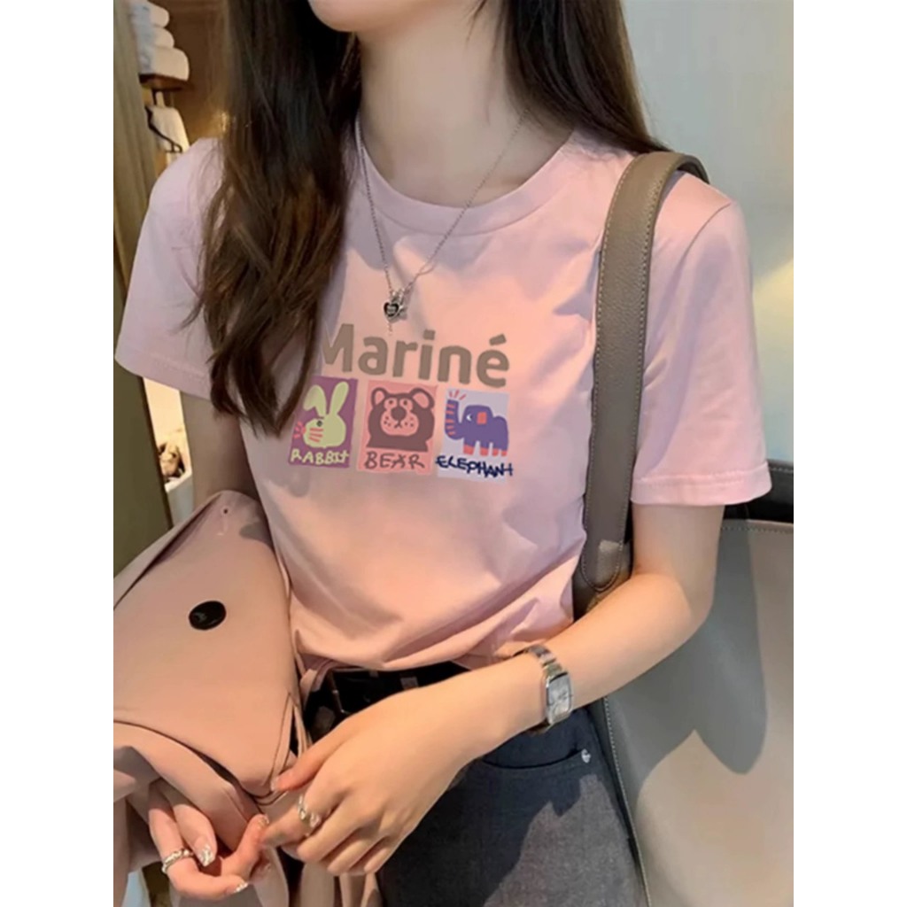 Áo Thun Nữ ngắn tay Marine JULY, Áo phông Nữ Chất Cotton in hình trẻ trung mùa hè mặc mát