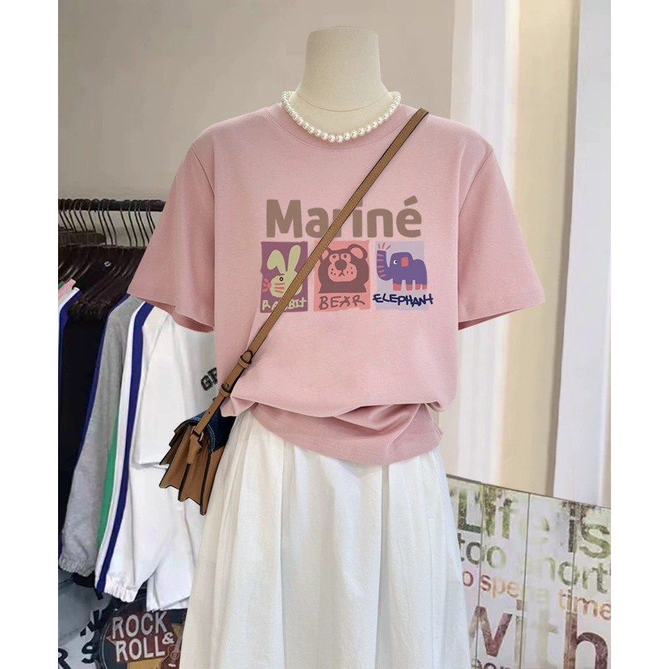 Áo Thun Nữ ngắn tay Marine JULY, Áo phông Nữ Chất Cotton in hình trẻ trung mùa hè mặc mát