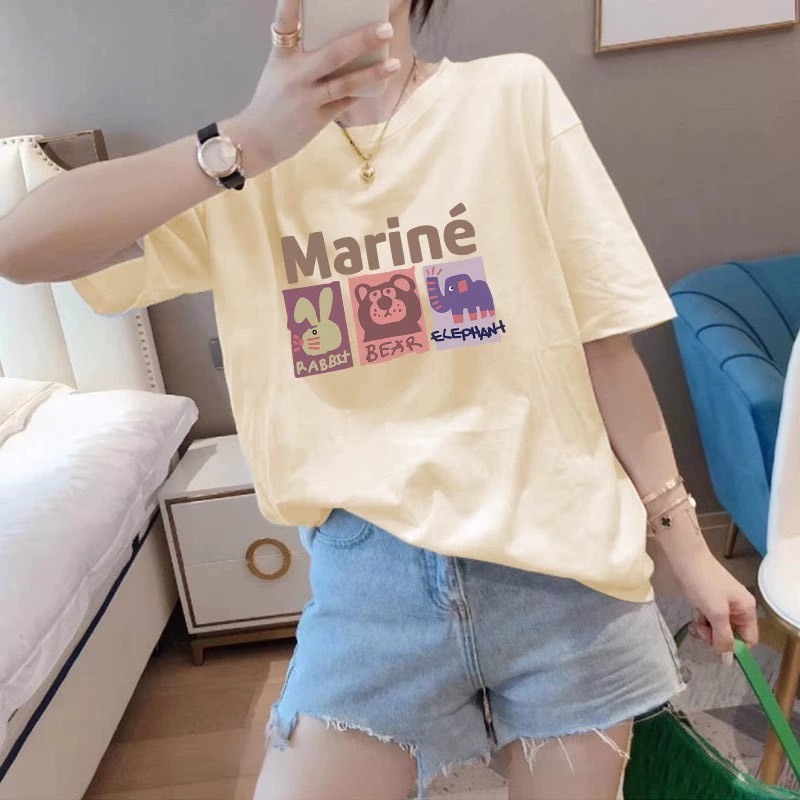 Áo Thun Nữ ngắn tay Marine JULY, Áo phông Nữ Chất Cotton in hình trẻ trung mùa hè mặc mát