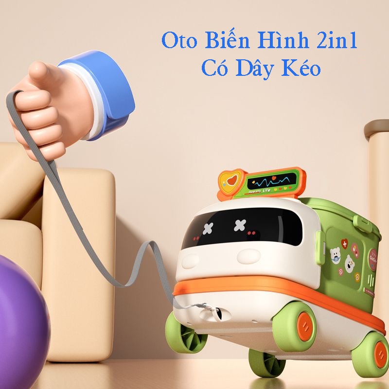Đồ chơi xe ô tô lưu trữ 2in1 biến hình thành nhà bếp, đồ trang điểm, đồ chơi bác sĩ cho bé khám phá