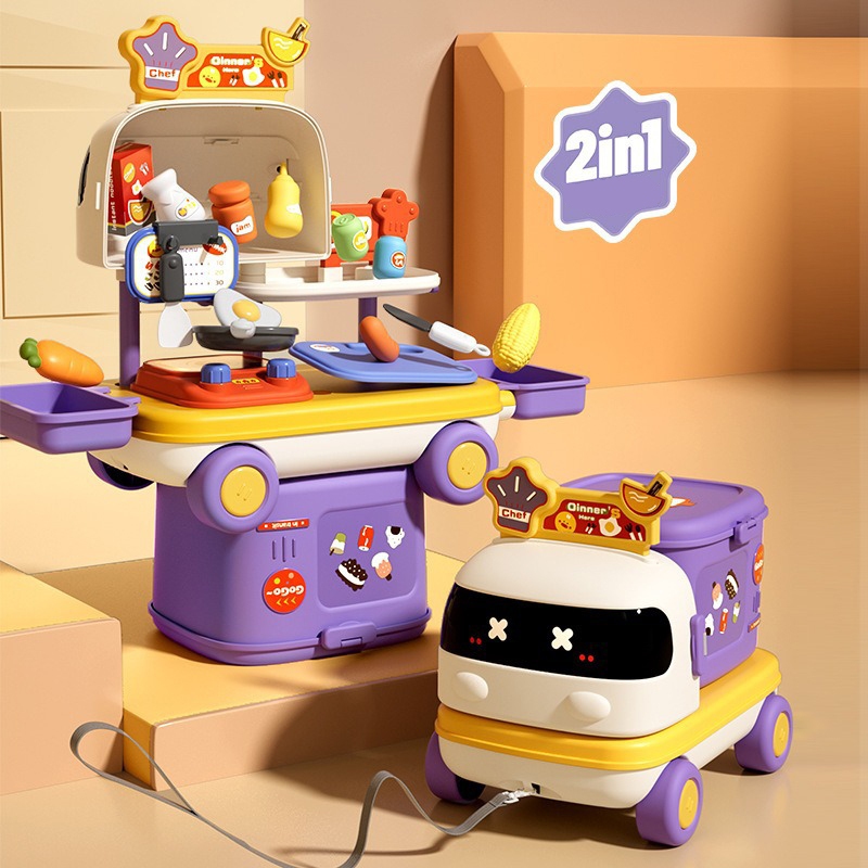 Đồ chơi xe ô tô lưu trữ 2in1 biến hình thành nhà bếp, đồ trang điểm, đồ chơi bác sĩ cho bé khám phá