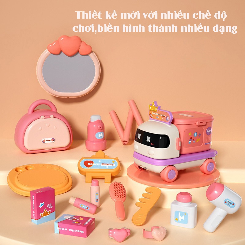 Đồ chơi xe ô tô lưu trữ 2in1 biến hình thành nhà bếp, đồ trang điểm, đồ chơi bác sĩ cho bé khám phá