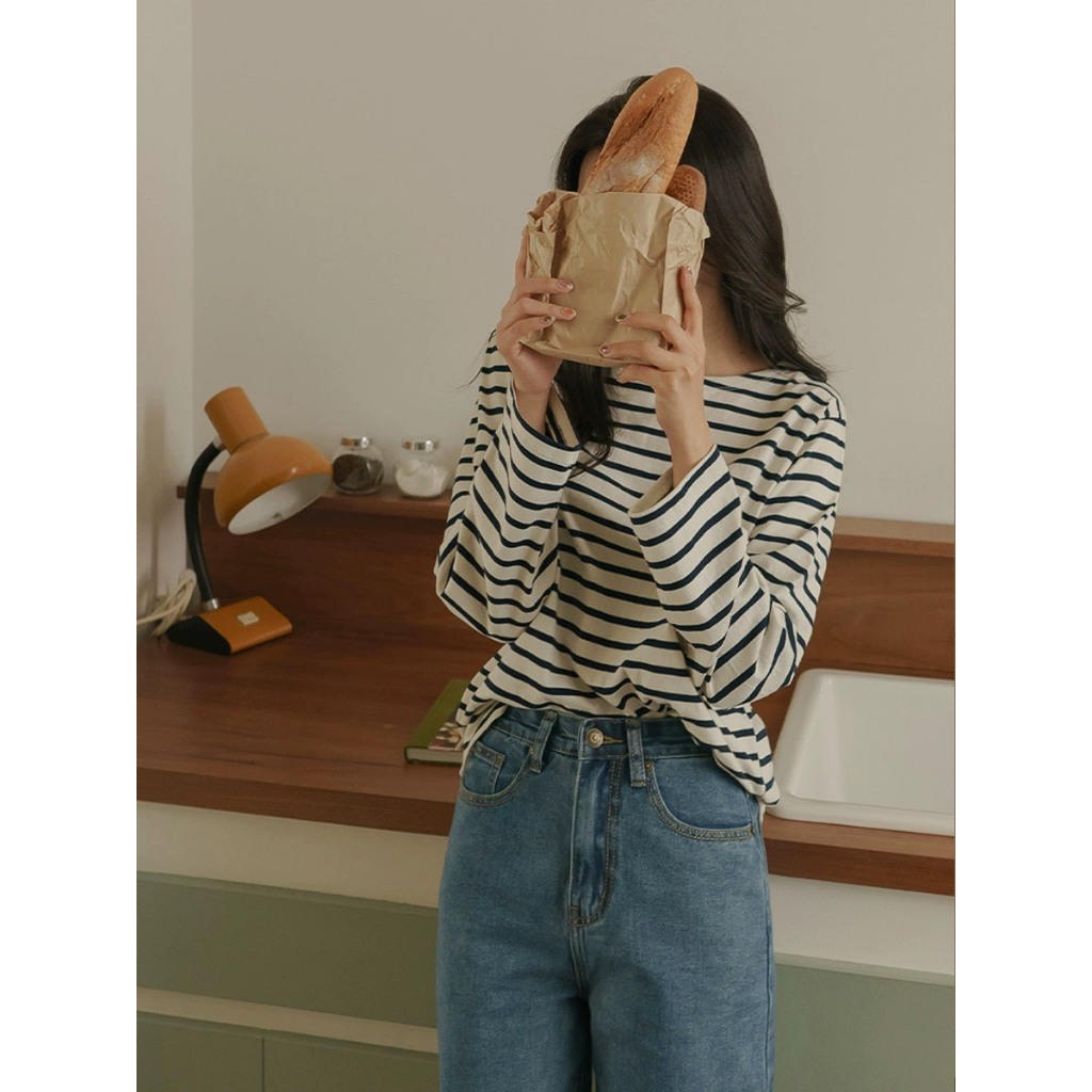 Áo Thun Dài Tay Cổ Thuyền kẻ sọc JULY Fashion, Áo thun Kiểu kẻ sọc ngang tay dài vải cotton 100% dày dặn