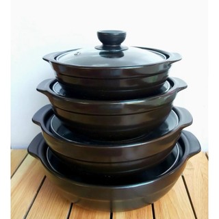 Nồi đất nắp kính nhiều dung tích tiện dụng, nồi thố đất tráng men kho quẹt nấu mỳ cay dày dặn