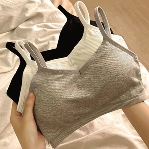 Áo bra nữ cotton tăm 2 dây dáng không gọng kèm mút dệm bàn tay nâng đẩy ngực 358