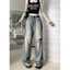 Quần jeans ống rộng, Quần bò xám bụi vàng Rách Gối phong cách hiện đại HOT LN 02