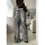 Quần jeans ống rộng, Quần bò xám bụi vàng Rách Gối phong cách hiện đại HOT LN 02