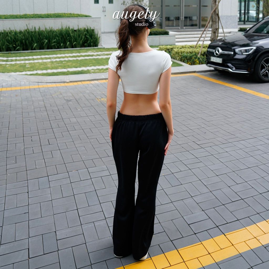 Quần Dài Nỉ Ống Loe Form Rộng Cạp Trễ Augety Studio, HAZEL Sweatpants