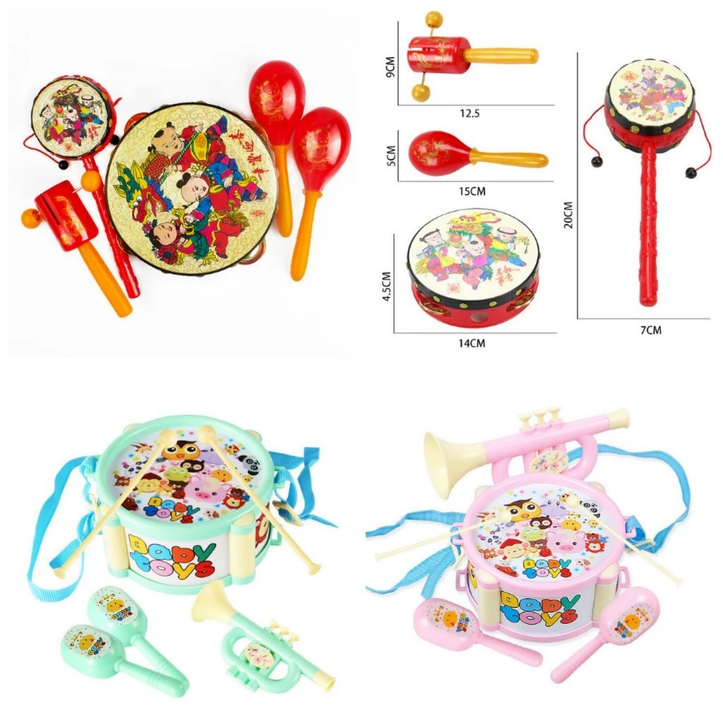 Bộ Trống Đỏ 6 Món Lục Lạc Dân Gian Cho Bé Vui Trung Thu