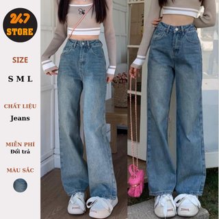 Quần jeans nữ ống rộng màu màu vintage - 247store