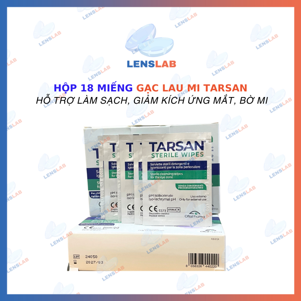 Hộp 18 Miếng Gạc Lau Mi Tarsan Hỗ Trợ Làm Sạch, Giảm Kích Ứng Mắt, Bở Mi Chính Hãng Date 2028