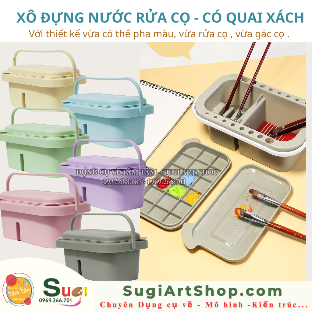 [ Tâm Tâm ] Xô Đựng Nước Rửa Cọ Đa Năng - Xô rửa cọ có quai nhiều màu ...