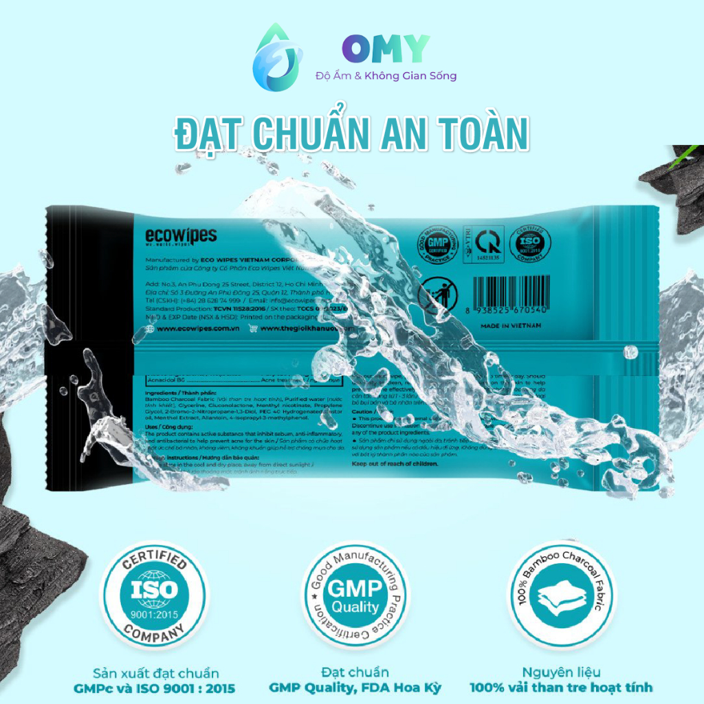 Khăn Lau Ngừa Mụn OMY Thành Phân Than Hoạt Tính Bảo Vệ Da Tối Đa