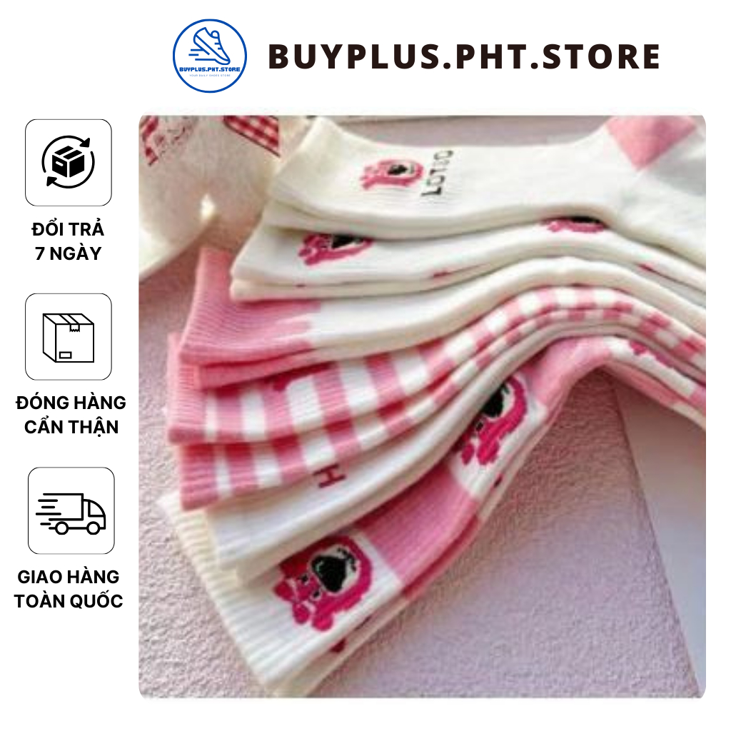 Vớ Tất Gấu Dâu, Hoạt Hình Dễ Thương, Cotton Cao Cổ, Đến Bắp Chân Cho Nữ, Trẻ Trung, Dày Dặn