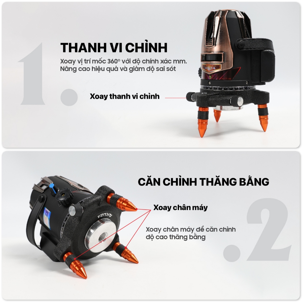 Máy cân bằng laser Akuza AK-488 Pro Spider bóng Led siêu sáng,điều khiển từ xa,motor xoay 360 độ