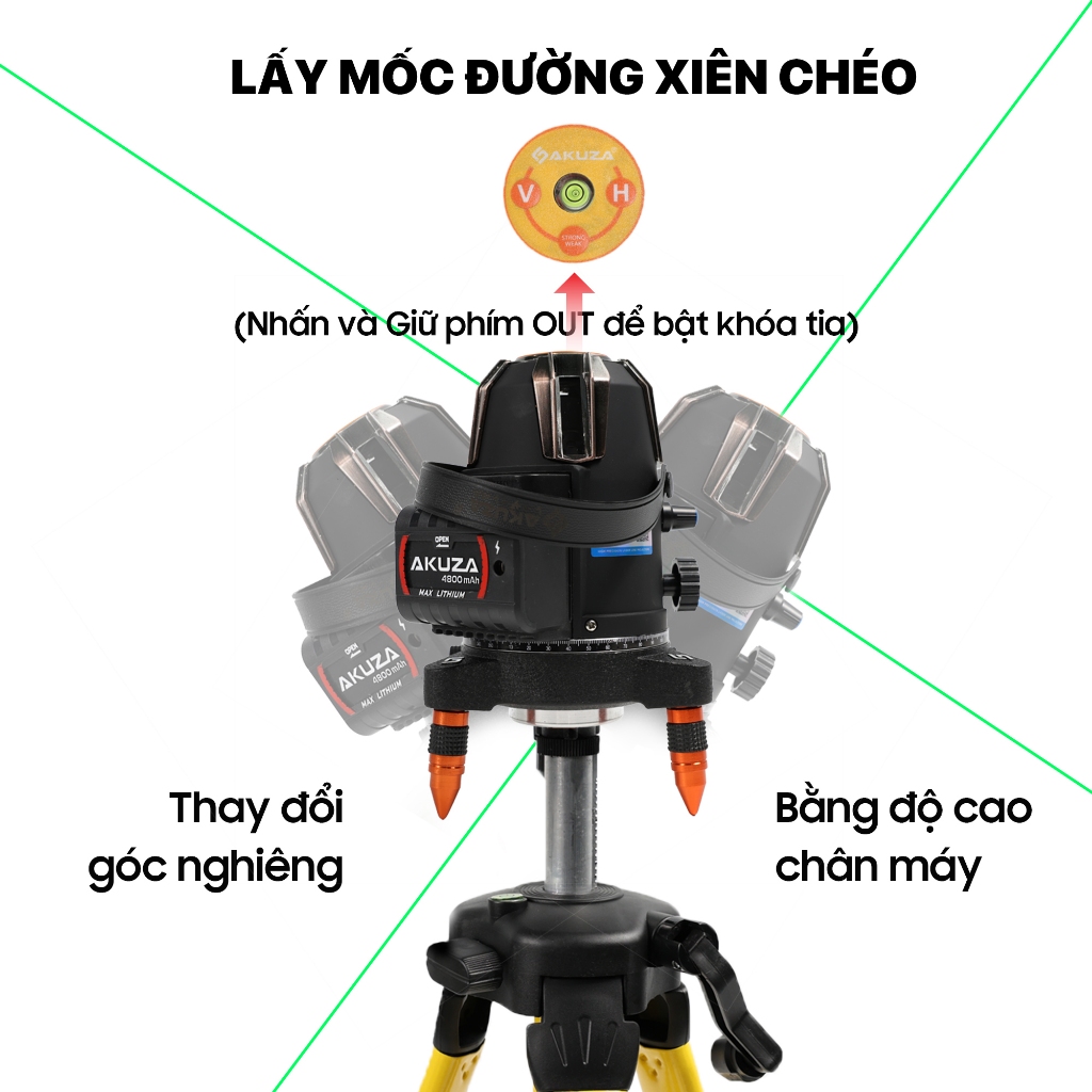 Máy cân bằng laser Akuza AK-488 Pro Spider bóng Led siêu sáng,điều khiển từ xa,motor xoay 360 độ