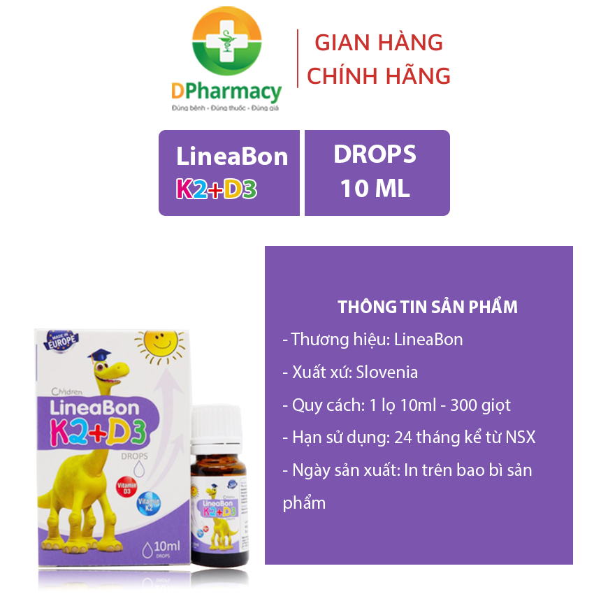 LineaBon vitamin D3 K2 10ml , Vitamin tăng chiều cao cho bé chính hãng, dạng nhỏ giọt 10ml