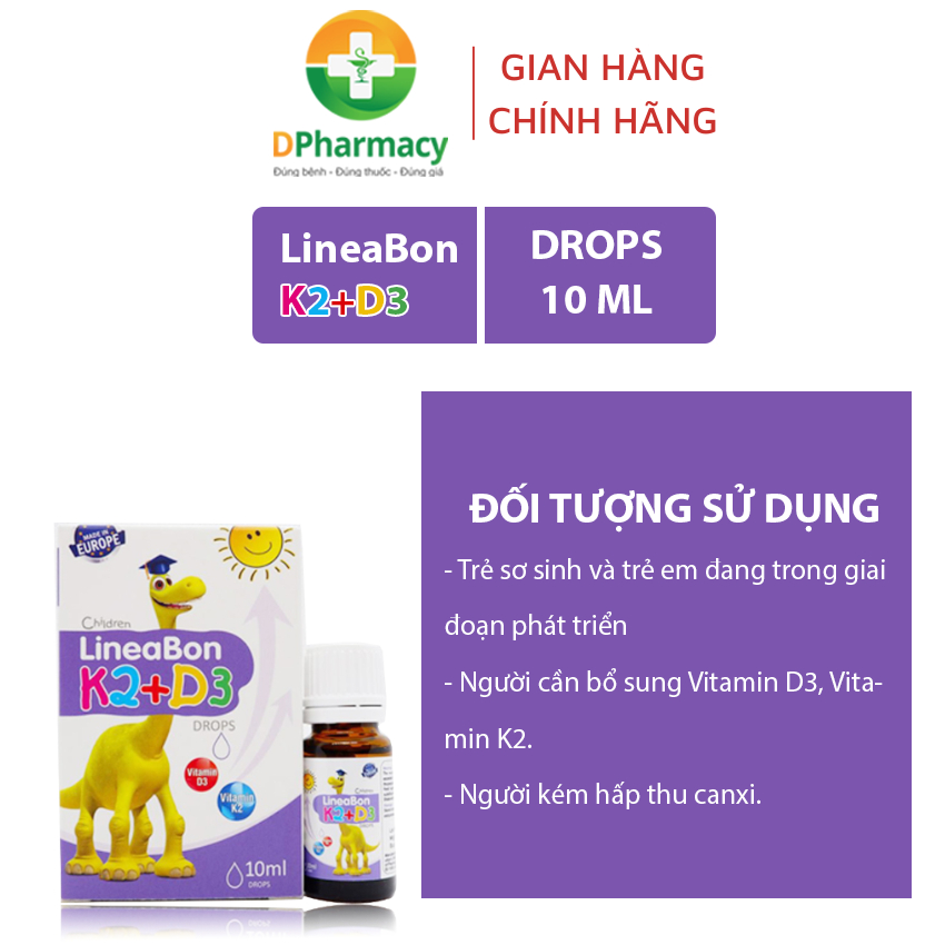 LineaBon vitamin D3 K2 10ml , Vitamin tăng chiều cao cho bé chính hãng, dạng nhỏ giọt 10ml