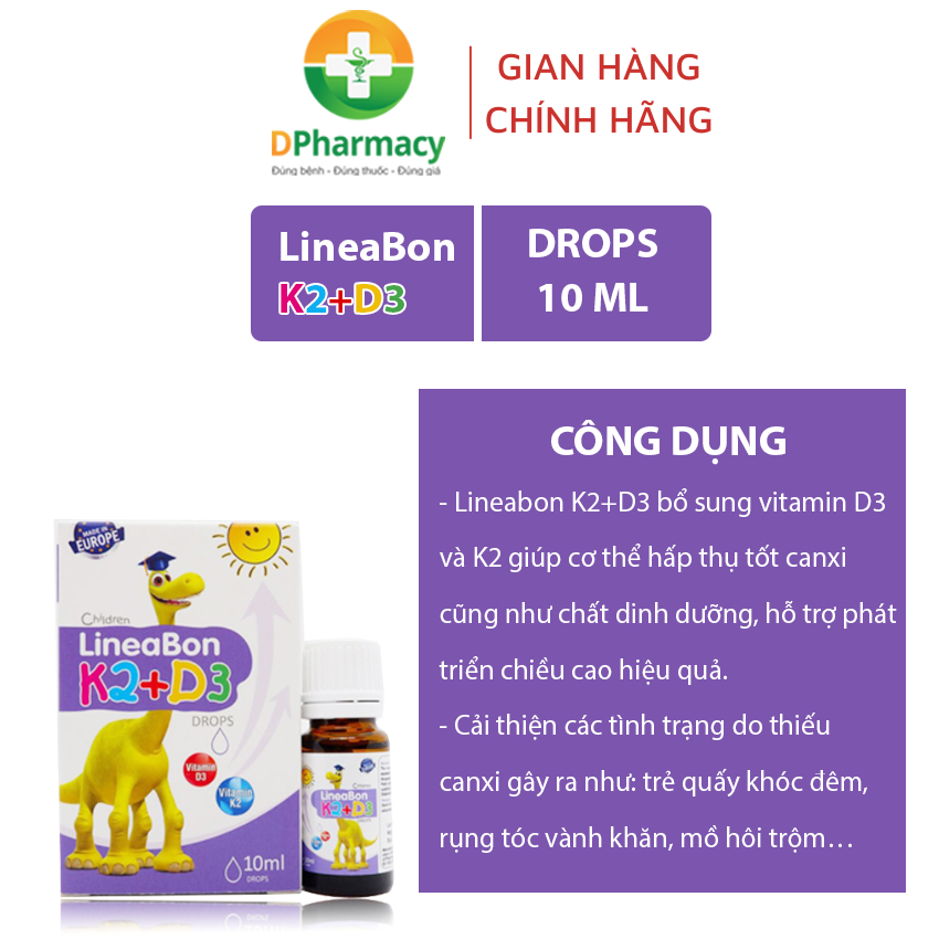 LineaBon vitamin D3 K2 10ml , Vitamin tăng chiều cao cho bé chính hãng, dạng nhỏ giọt 10ml