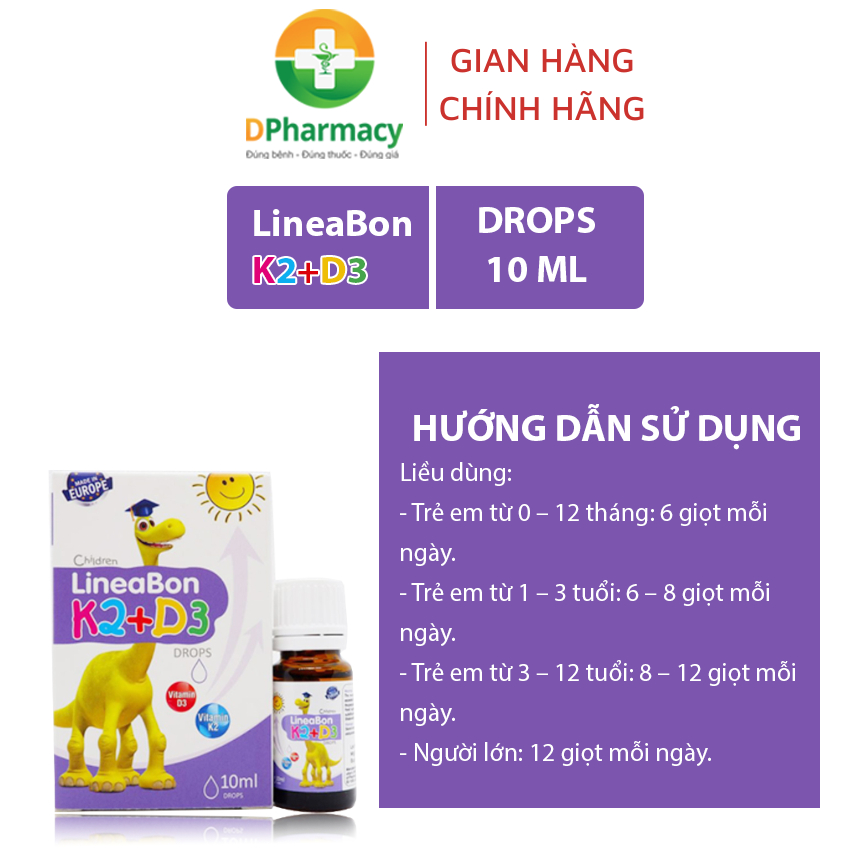 LineaBon vitamin D3 K2 10ml , Vitamin tăng chiều cao cho bé chính hãng, dạng nhỏ giọt 10ml