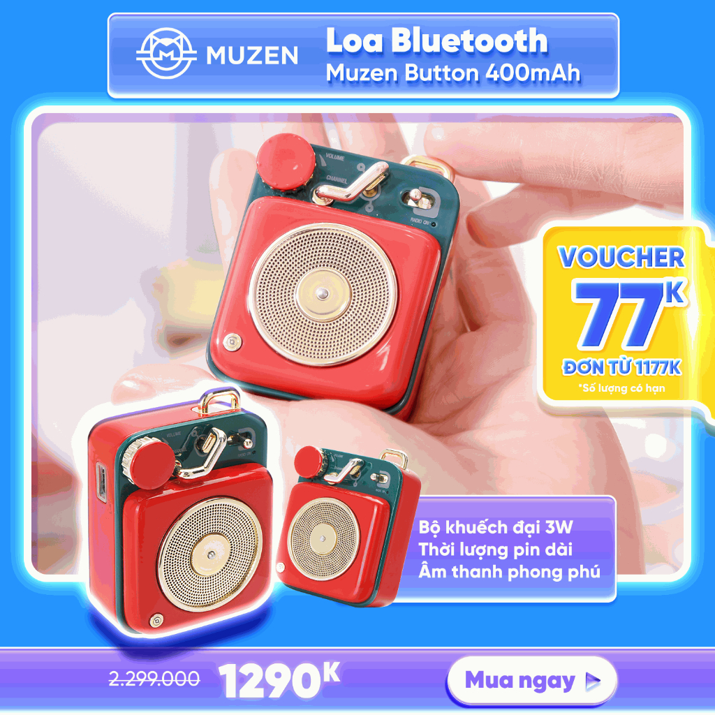 Loa Bluetooth Muzen Button - Bluetooth 4.2 - 400mAh - pin 4+ tiếng ...