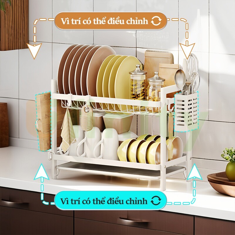 Lifinity Kệ Bát Đĩa 2 Tầng Đa Năng Sơn Tĩnh Điện Kệ úp Chén Dĩa Kệ Nhà Bếp Fullset