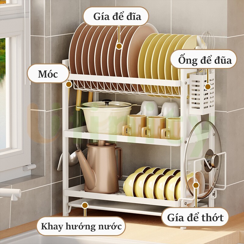 Lifinity Kệ Bát Đĩa 2 Tầng Đa Năng Sơn Tĩnh Điện Kệ úp Chén Dĩa Kệ Nhà Bếp Fullset