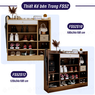 [Freeship HCM] Tủ Kệ Giày Gỗ FIVO FS52 Có Cửa, Gỗ Chống Ẩm Cao Cấp, Ngăn Chứa Trong Tủ Lớn, Kèm Hộc Tủ Ngang Tiện Lợi