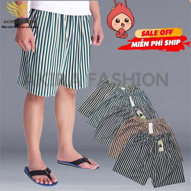 Quần Đùi Nam Mặc Nhà, Vải Sọc Tâm, Chất Liệu Thoáng Mát Thấm Hút Mồ Hôi, Đủ Size Từ 45 - 85KG