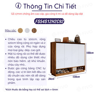 [Freeship HCM] Kệ Giày Dép Gỗ Lõi Xanh FIVO FS54, Gỗ Chống Ẩm Cao Cấp, Ngăn Tủ Điều Chỉnh Linh Hoạt, Tấm Lưng Thoáng Khí