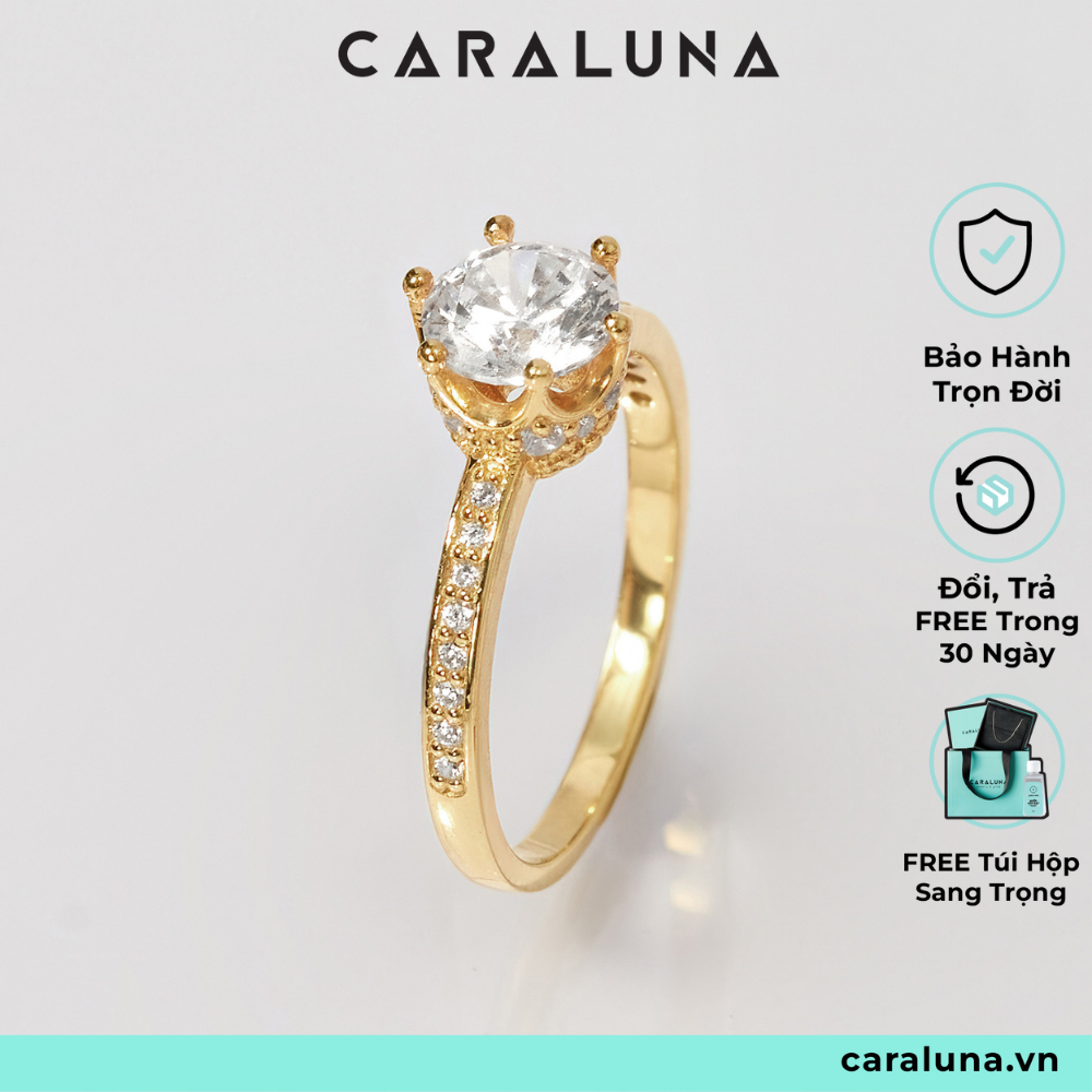 Nhẫn Cầu Hôn Đính Kim Cương Moissannite Cao Cấp, Nhẫn Vương Miện Bạc Thật - Nhẫn Hẹn Ước Bạc Ý 925 CARA LUNA VCR16-MS