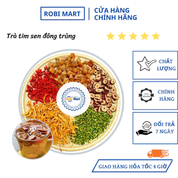 Trà tim sen đông trùng (táo thái lát, đông trùng, tim sen, long nhãn, kỷ tử đỏ) ngủ ngon - 5 gói dùng thử