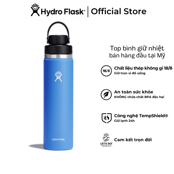 Bình giữ nhiệt Hydro Flask 710ml Wide Flex Chug Cap 24 oz chính hãng, free-BPA, an toàn cho sức khỏe